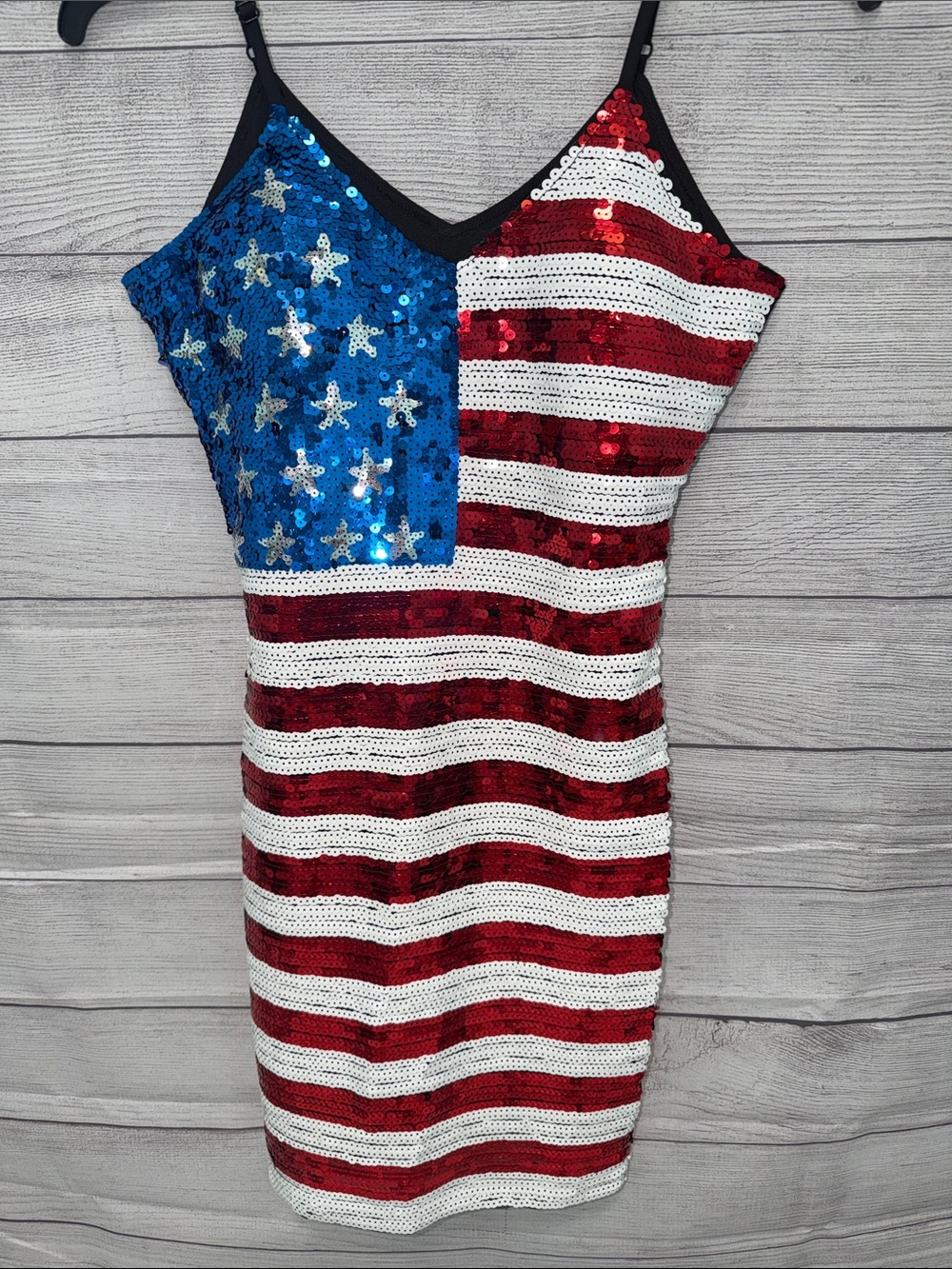Sequin American Flag Mini Dress - Blue, Red & White